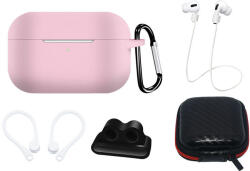 Szilikon tokkészlet AirPods tok / fülkampó / nyakszíj / óraszíj tartó / karabiner - rózsaszín