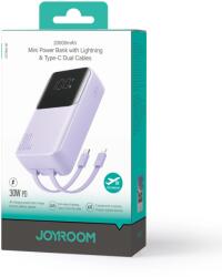 JOYROOM JR-PBC07 20000mAh 30W mini power bank USB-C és Lightning kábelekkel - lila - smartdiszkont