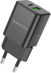 BOROFONE BN14 Royal GaN USB + Type C hálózati töltő adapter QC 3.0 PD 30W fekete