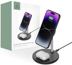 Tech-Protect QI15W-A21 induktív MagSafe 15W töltőállomás 2 az 1-ben állvánnyal okostelefonokhoz / fejhallgatókhoz - fekete