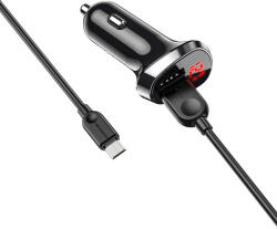 BOROFONE BZ15 Univerzális autós töltő LCD 2.4A 2x USB + Micro USB kábel 1m fekete