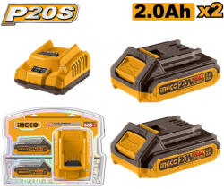 INGCO Akkumulátor és töltő szett (2 x 2, 0 Ah akku + 2, 0 A töltő) (pbfbcpk1222e)