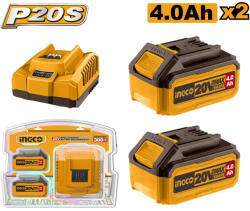 INGCO Akkumulátor és töltő szett (2 x 4, 0 Ah akku + 4, 0 A töltő) (pbfbcpk1424e)
