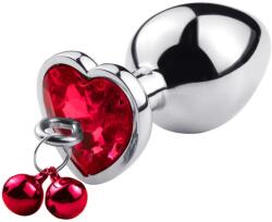 Passion Labs Dop Anal Small Heart Shape cu Clopotei Ring My Bells, Metal, Argintiu/Rosu, 7 cm, Passion Labs
