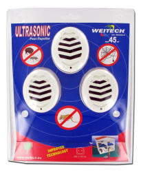 WEITECH Ultrasonic Ultrahangos riasztó rágcsálók és mászó rovarok ellen 3 db 45 m2 (WK3523)