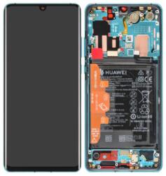 Huawei P30 Pro (2019) Előlap Keret+LCD Kijelző+Érintőpanel+Akkumulátor, Sötétkék, Mistic Blue (gyári, A Grade direct from Huawei, 02355MUQ, 02355UND, 02354NAM)