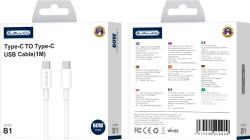 JELLICO Cablu date Type C la Type C , USB-C - USB-C PD 60W 1M White (6974929200893)