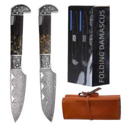 HARAHU CO-32811 2x Damaszk outdoor összecsukható kés - Arany KP32811