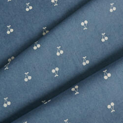 Takoy Vékony farmer anyag/ jeans 120g sötétkék cseresznye mintás nyomattal