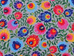 Pamut anyag folklór - szürke - kis kanavára (40 x 50 cm) (01233)