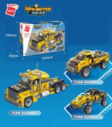 Qman ® 42108 | készségfejlesztő építőjáték | 637 db építőkocka | 3-az-1-ben Csőrös kamion, Pick-up vagy Cross-autó - felhúzhatóak (PZTV-QH42108)