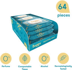 Beggs 12x Beggs nedves öblíthető törlőkendő (64 db)