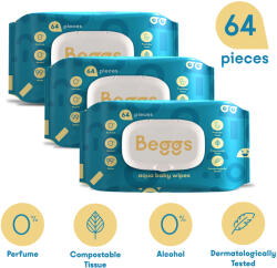 Beggs 3x Beggs nedves öblíthető törlőkendő (64 db)
