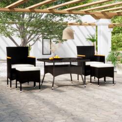 vidaXL Set mobilier grădină, 5 piese, negru, poliratan/sticlă tratată (3058354)