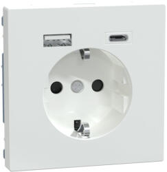 Schneider Electric Schneider Merten 2P+F aljzat, BZS, kettős USB töltővel, rugós bekötés, 16A / 3A, A+C, lótuszfehér (System Design) (MTN2367-6035)