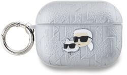 Karl Lagerfeld PU Dombornyomott Karl és Choupette Fejek Tok AirPods Pro 2-höz Ezüst