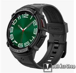 Spigen RUGGED ARMOR PRO okosóra szíj és védő keret - állítható szilikon szíj + szilikon keret - FEKETE - SAMSUNG Galaxy Watch6 Classic 47mm (SM-R960/965) - ACS06488 (ACS06488)