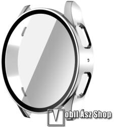 Samsung Galaxy Watch7 40mm, Okosóra műanyag védőtok, Keret, 9H edzett üvegfólia, Ezüst