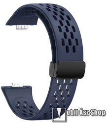  Okosóra sportszíj - SÖTÉTKÉK - szilikon, légáteresztő, mágneses speciális csatos, 88mm+119mm hosszú - HUAWEI Watch Fit 3