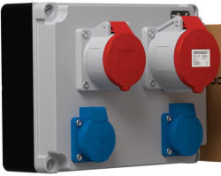 Doktorvolt FRED1 szerelt ipari doboz , 1x(5P32A), 1x(5P16A ) 2x(2P+F), IP44, 230V/AC (DV-2169-D)