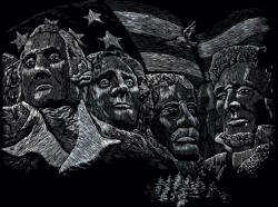 Képkarcoló készlet karctűvel, felnőtteknek - 28x36 cm - Ezüst - Rushmore-hegyi szoborcsoport (Washington, Jefferson, Roosevelt, Lincoln)