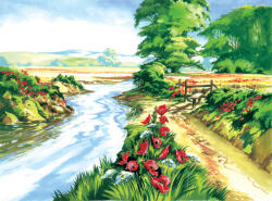  Kifestő készlet számokkal, ecsettel, felnőtteknek - 30x40 cm - Pipacsos rét