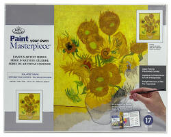 Kifestő készlet vászonra, akrilfestékkel, ecsettel, felnőtteknek - 23x31 cm - Van Gogh: Napraforgók