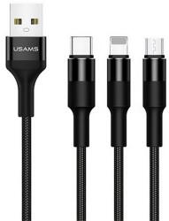 USAMS U5 cablu de încărcare 3in1 (USB - fulger/microUSB/Type-C, 2A, 150cm, șiret) NEGRU SJ2193IN101 (SJ2193IN101)