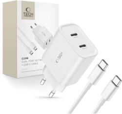 Tech-Protect C20W 2x USB-C PD 20W hálózati töltő USB-C / USB-C kábellel - fehér