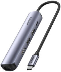UGREEN Hub / Adapter Ugreen Revodok CM418 USB-C to 2x USB, HDMI 4K 30 Hz, RJ45 1Gbps, PD 100W (szürke)