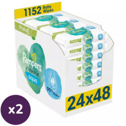 Pampers INGYENES SZÁLLÍTÁS - Pampers Harmonie Aqua Plastic Free műanyagmentes nedves törlőkendő (2x24x48 db)