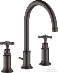 Hansgrohe AXOR MONTREUX 3-lyukú mosdó csaptelep DN15, automata leeresztővel, szálcsiszolt fekete króm 16513340 (16513340)