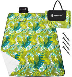 Springos 150x200 cm-es piknik takaró, levél minta, hordozó füllel (PM040)