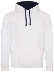 Just Hoods Uniszex kapucnis pulóver kontrasztos színű kapucni béléssel AWJH003, Arctic White/French Navy-XL (awjh003awh-fn-xl)