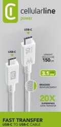 Cellularline Кабел USB-C to USB-C 3.1, бърз пренос на данни 10Gbps, 5A, 1м бял