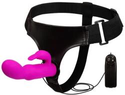 LyBaile Strap-on cu Vibrator Rabbit, Multispeed, Silicon, Mov, 15 cm