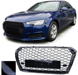 AUDI A4 B9 8W 2015-2019 lakkozott fekete RS stílusú hűtőrács fix PDC+rendszám tartóval