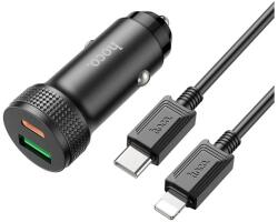 hoco. LEVEL autós töltő USB+Type-C aljzat (38W, PD gyorstöltő 3.0 + lightning kábel) FEKETE (Z49B BLACK LIGHTNING) - bluedigital