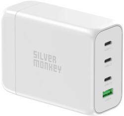 Silver Monkey SMA152 130W GaN töltő 3xUSB-C PD USB-A QC 3.0 levehető tápkábellel - fehér
