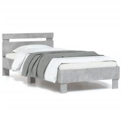 vidaXL Cadru de pat cu tăblie și lumini LED, gri beton, 90x200 cm (838718)