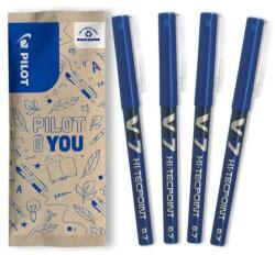 Pilot Set flow pack 4 rollere Pilot V7 Hi-Tecpoint albastre 0.7 mm cu capac (PFLW538844)