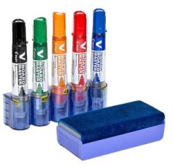 Pilot Kit 5 markere Pilot VBoard Master si burete Pilot pentru table magnetice (PKIT-VBM-S5)