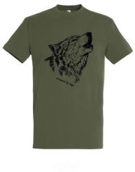 TOP Munkavédelmi Póló TOP_PK-H_WOLF M-es khaki, farkasfej minta, kereknyakú, 100% pamut (TOP_PK-H_WOLF-M)