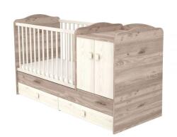 Hubners Patut copii transformabil din lemn cu 2 sertare Hubners Sofia Maxi Kombi 120x70 cm crem nisip (PTH2SSMAKCN) - ookee