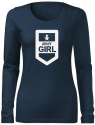 DRAGOWA Slim női hosszú ujjú póló army girl, sötétkék 160g/m2