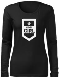 DRAGOWA Slim női hosszú ujjú póló army girl, fekete 160g/m2