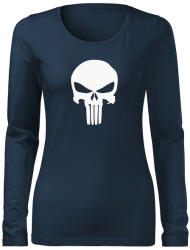 DRAGOWA Slim női hosszú ujjú póló punisher, sötétkék 160g/m2