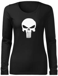 DRAGOWA Slim női hosszú ujjú póló punisher, fekete 160g/m2