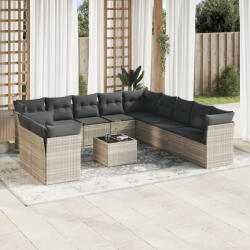 vidaXL 12 részes világosszürke polyrattan kerti ülőgarnitúra párnával (3217892) - balena