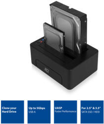 ACT 2.5" 3.5" HDD SSD duális dokkoló USB3.2 Gen1 fekete ACT (AC1504)